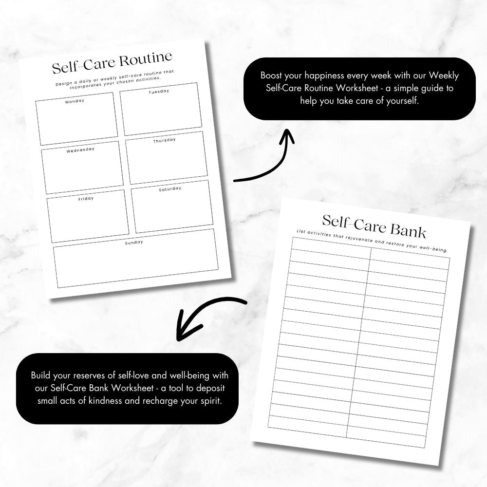 PLR Black and White Self-Care Worksheet Set