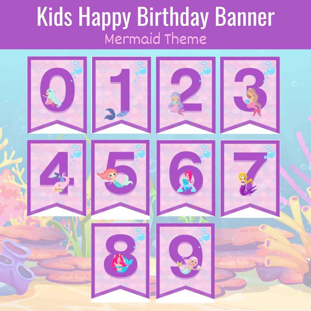 PLR Kids Mermaid Theme Birthday Banner