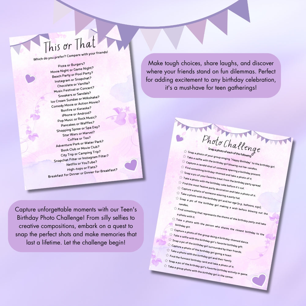 PLR Purple Teen Birthday Party Game Bundle