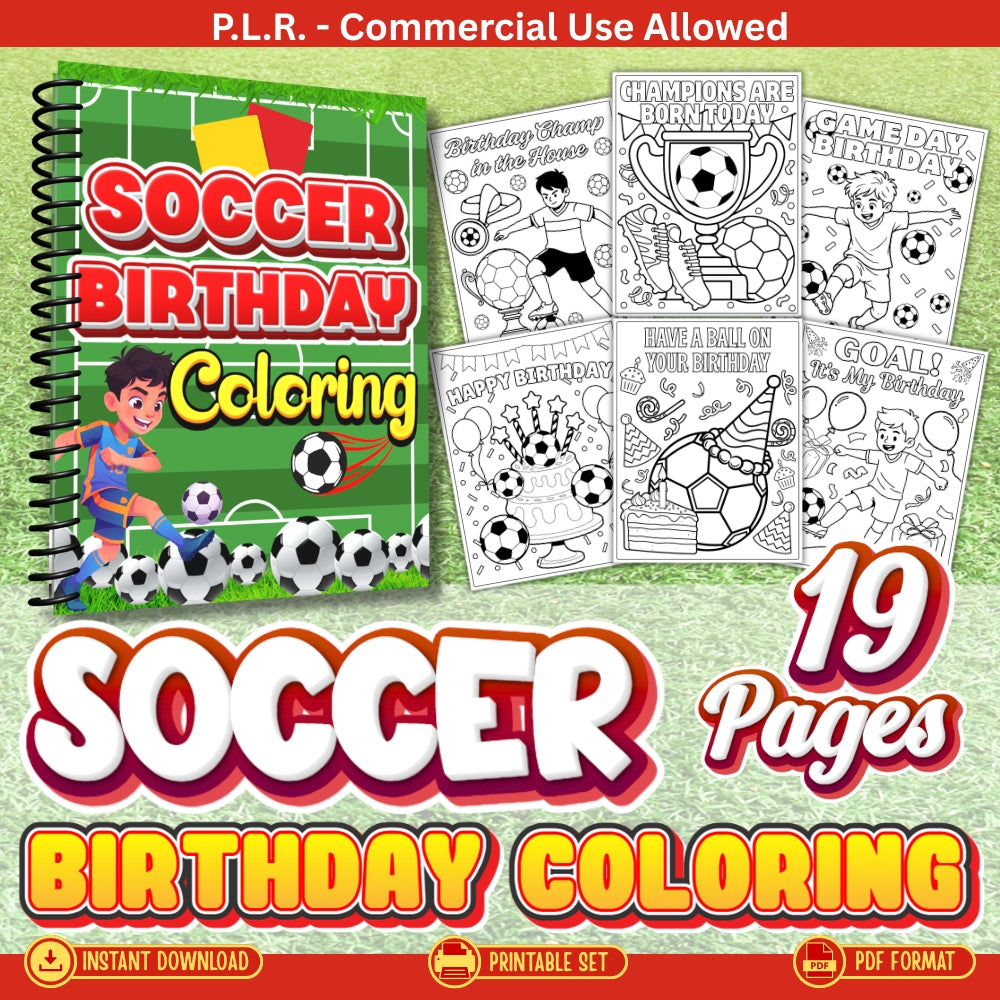 PLR Printable Soccer Birthday Coloring Pages