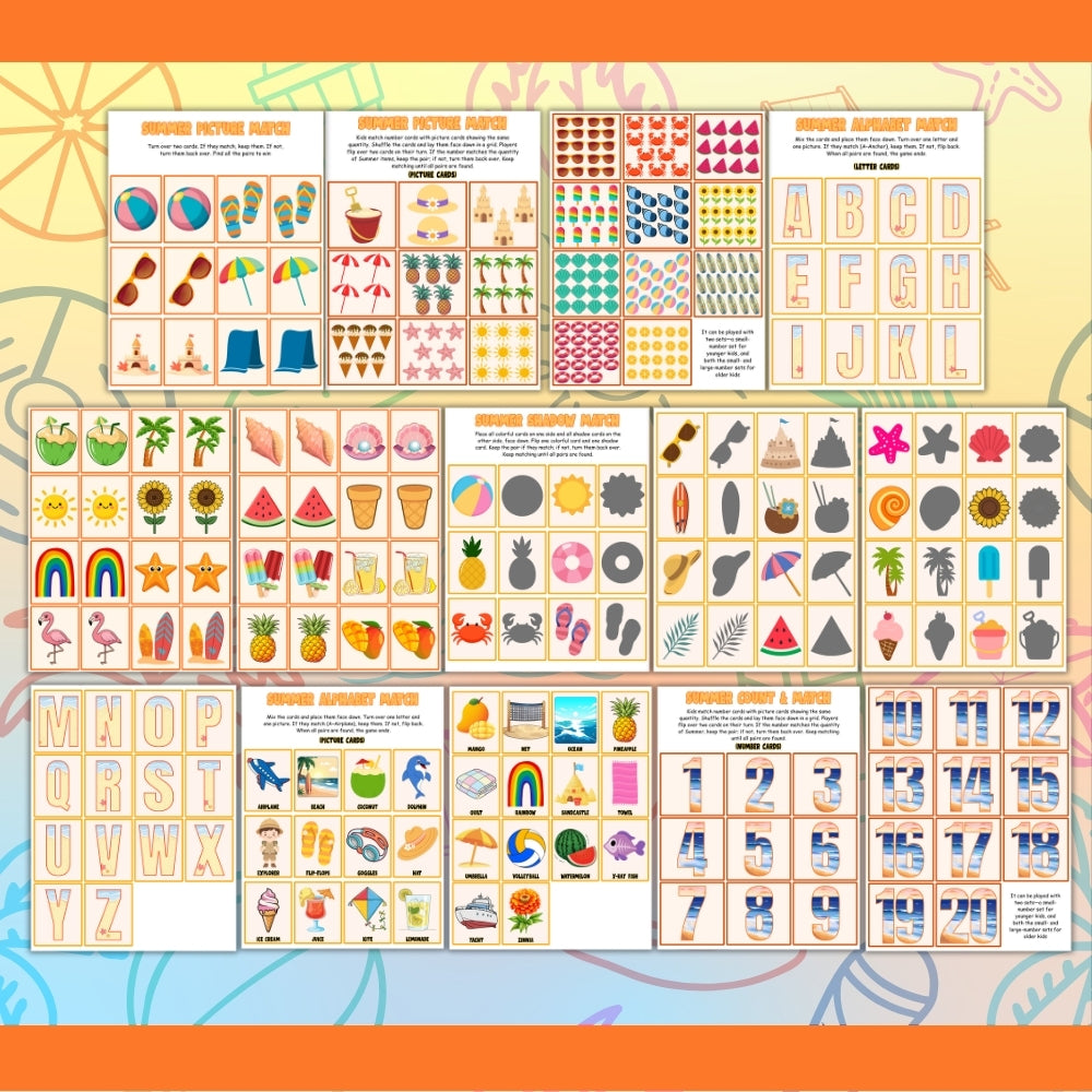 PLR Printable Summer Memory Game