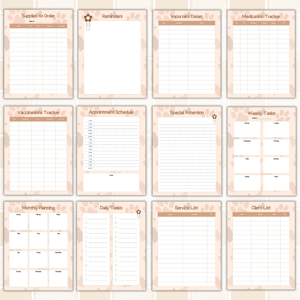 PLR Tan Dog Walker Planner