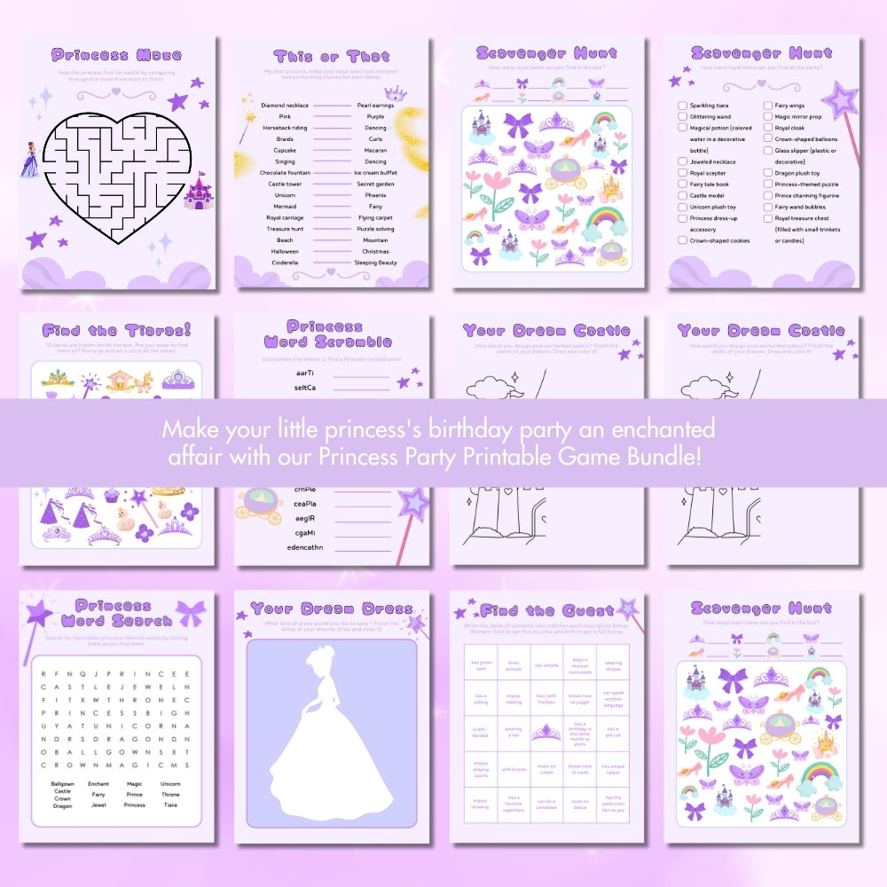 PLR Purple Princess Birthday Party Game Bundle