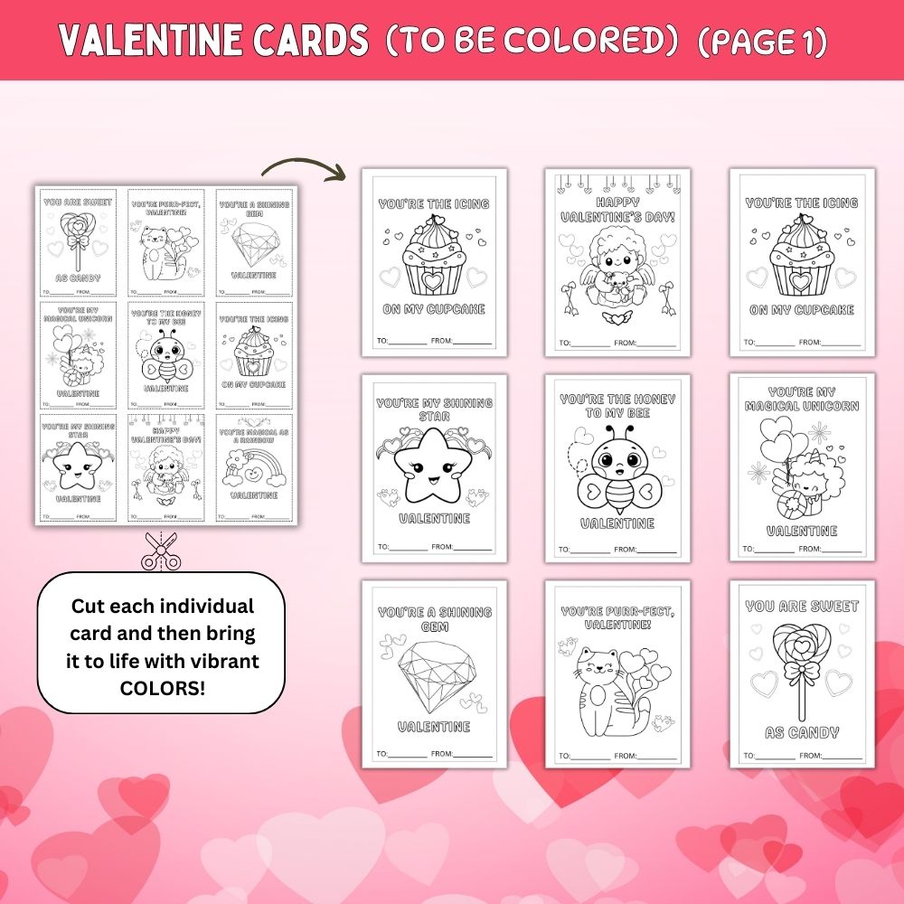 PLR Valentine Cards to be Colored