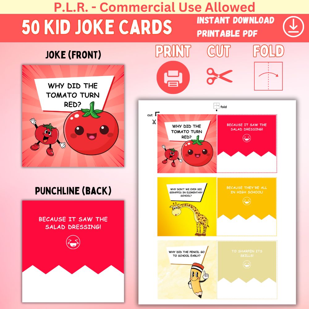 PLR 50 Kid Joke Cards – plr-printables-store