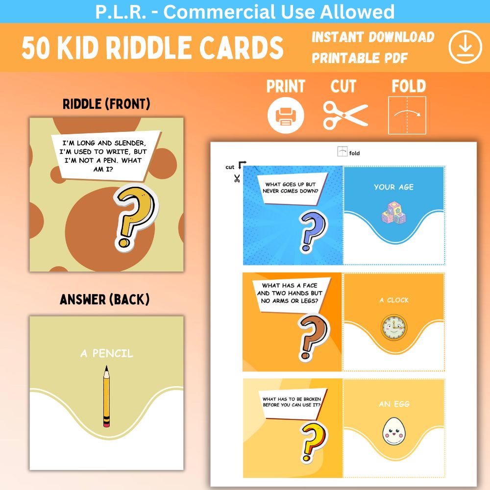 PLR 50 Kid Riddle Cards – plr-printables-store