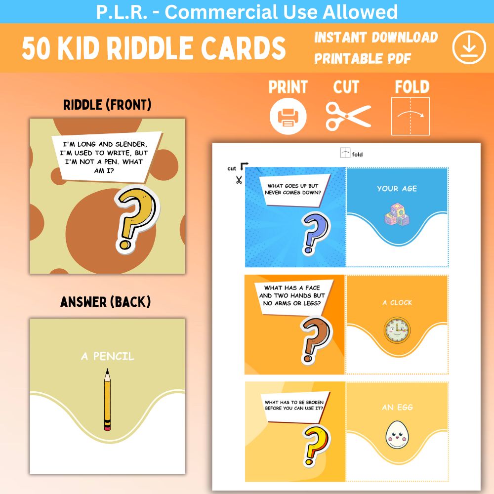 PLR 50 Kid Riddle Cards