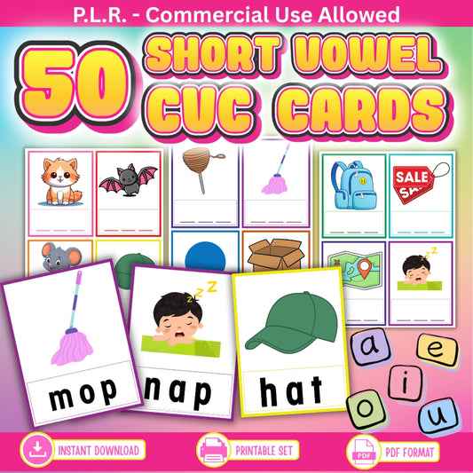 PLR 50 Printable Short Vowel CVC Cards