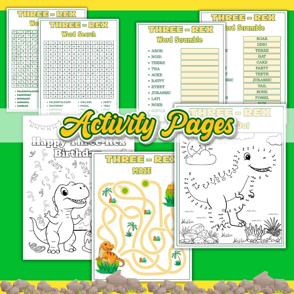 PLR Printable Three Rex Birthday Party Bundle
