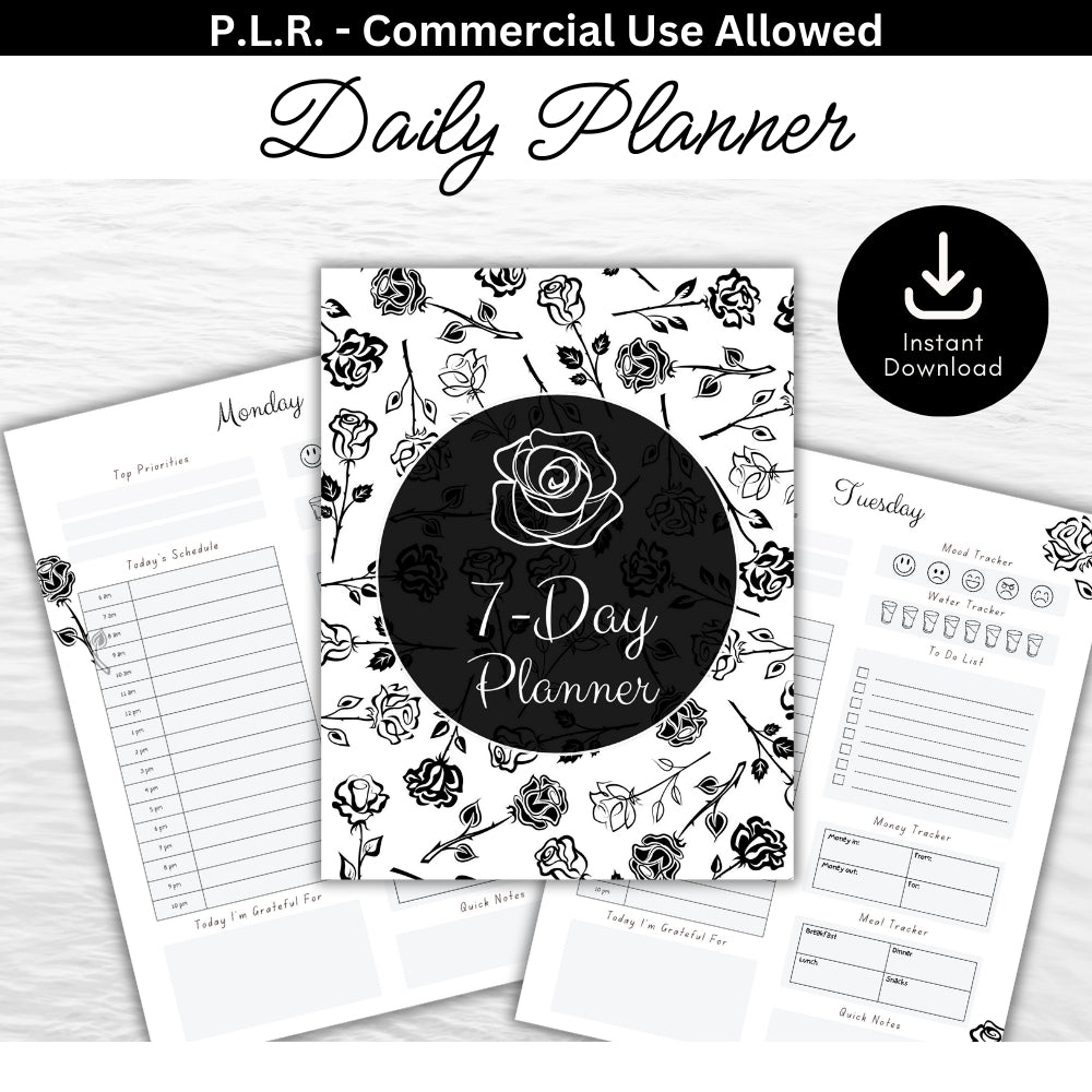 PLR Black and White 7 Day Planner Pack