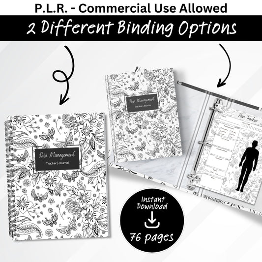 PLR Black and White Pain Management Tracker Journal