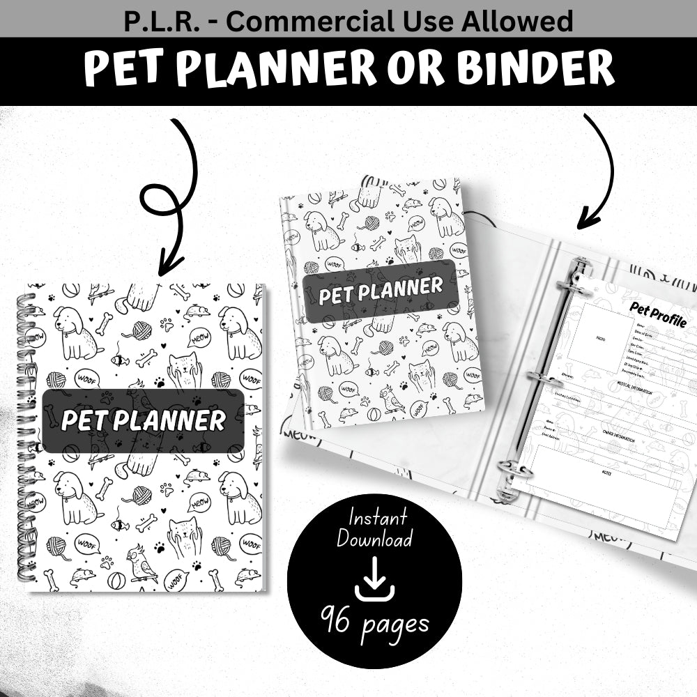 PLR Black and White Pet Planner