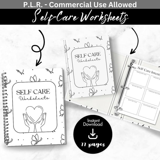 PLR Black and White Self-Care Worksheet Set