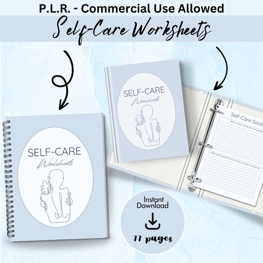 PLR Blue Self-Care Worksheet Set