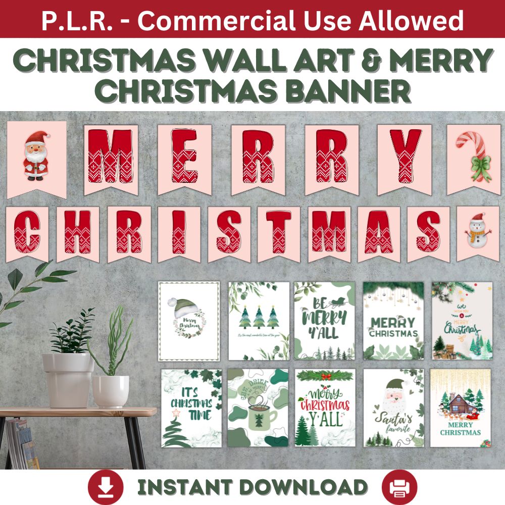 PLR Merry Christmas Wall Art & Banner – Plr-printables-store