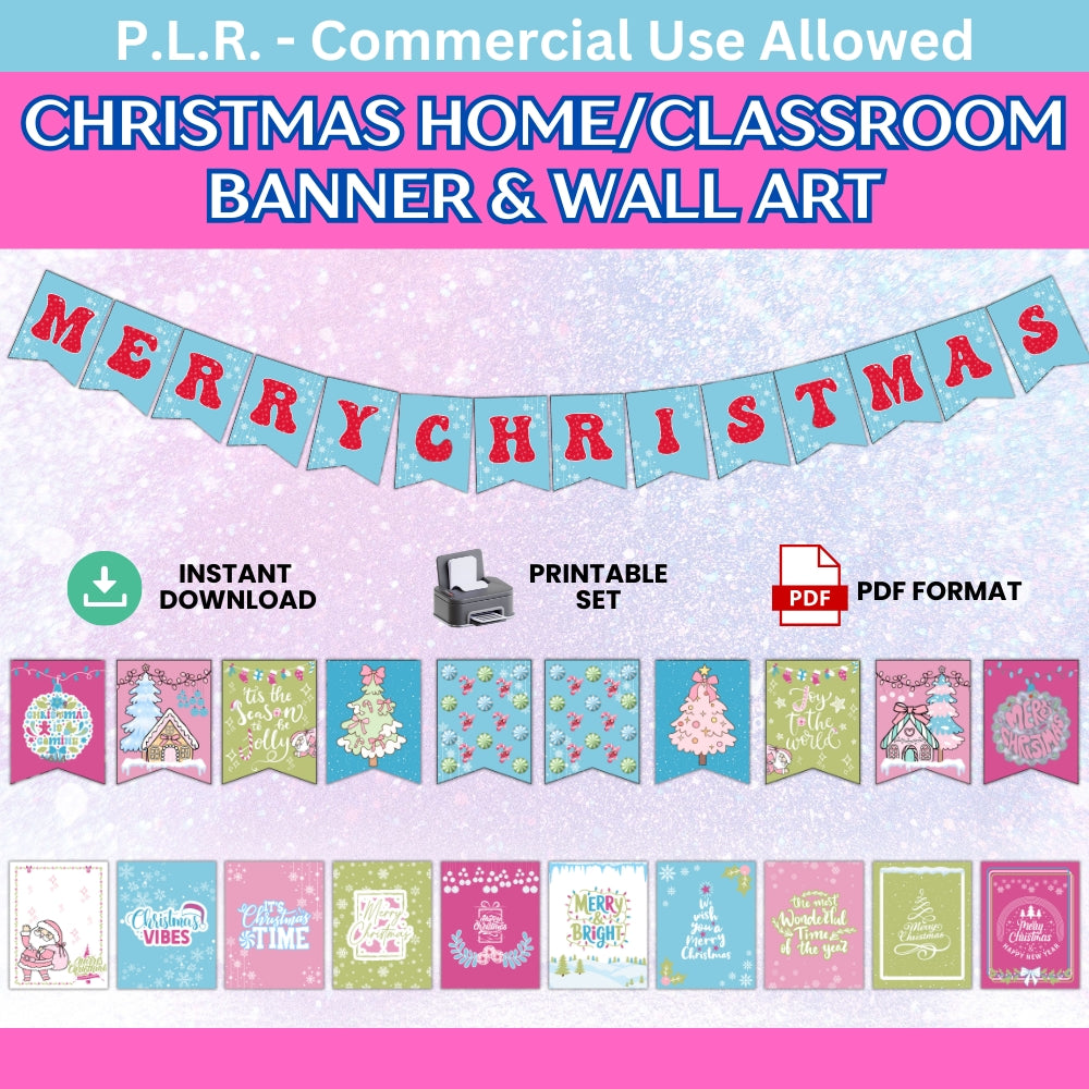 PLR Christmas Home / Classroom Wall Art and Banner