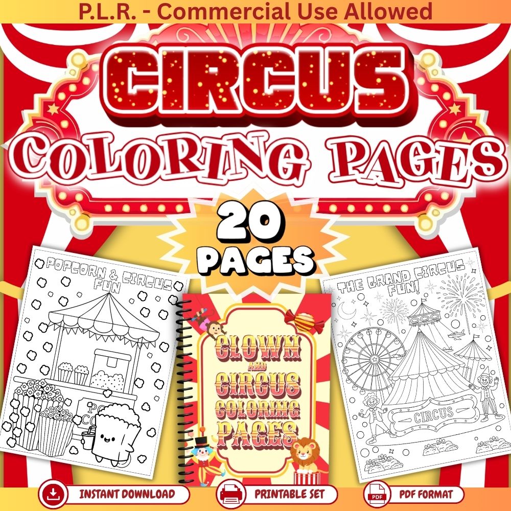 PLR Printable Clown/Circus Coloring Pages