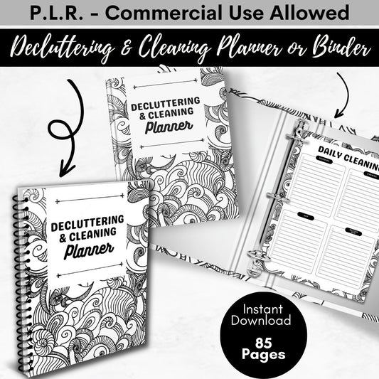 PLR Black & White Cleaning and Decluttering Planner