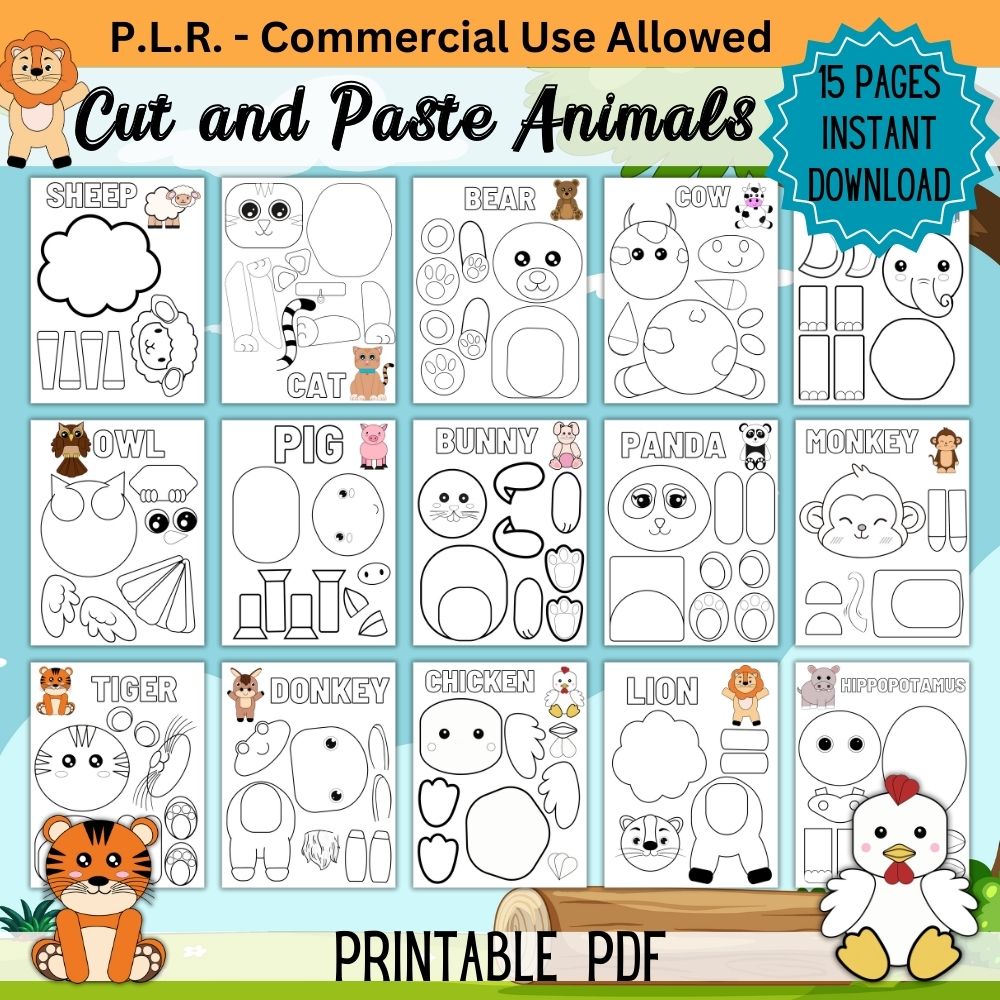 PLR Cut & Paste Animals Activity