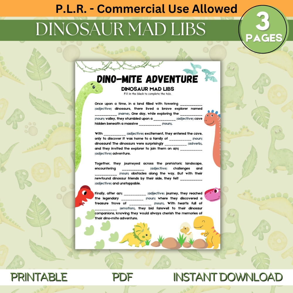 PLR Dinosaur Mad Lib