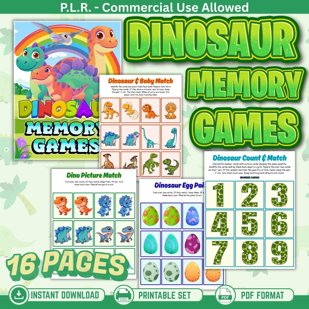 PLR Printable Dinosaur Memory Game