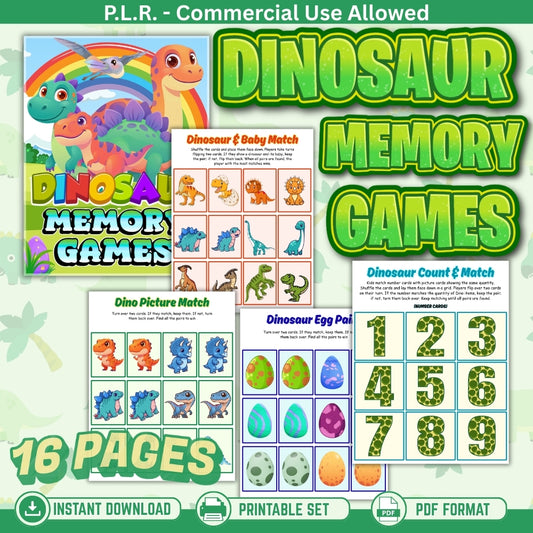 PLR Printable Dinosaur Memory Game
