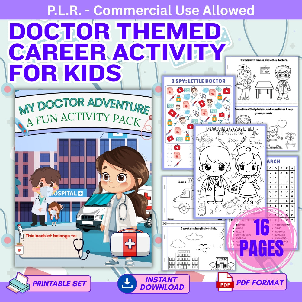 Doctor Themed Math Worksheet PLR Kids Doctor Themed Activity Pack – plr-printables-store
