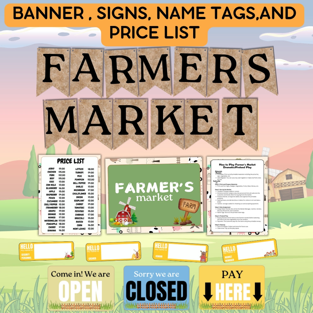 PLR Farmers Market Pretend Play Printables Set