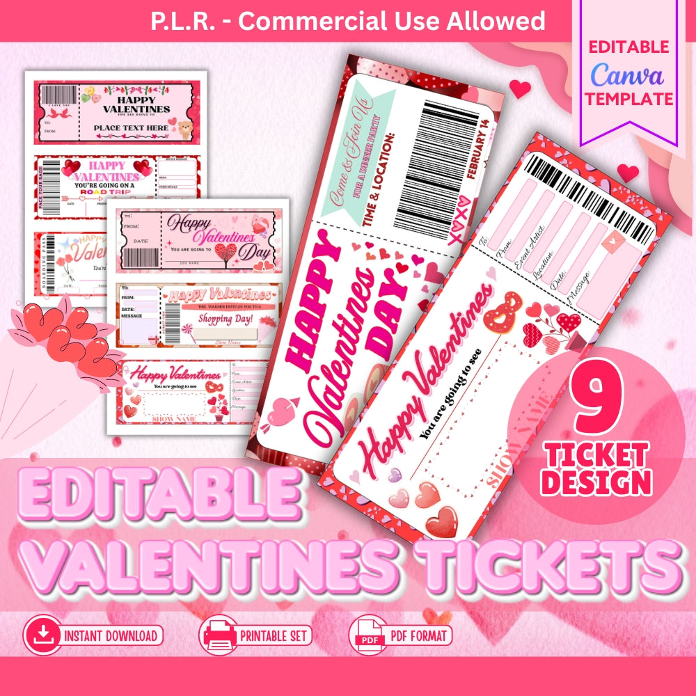 PLR Editable Valentine Tickets