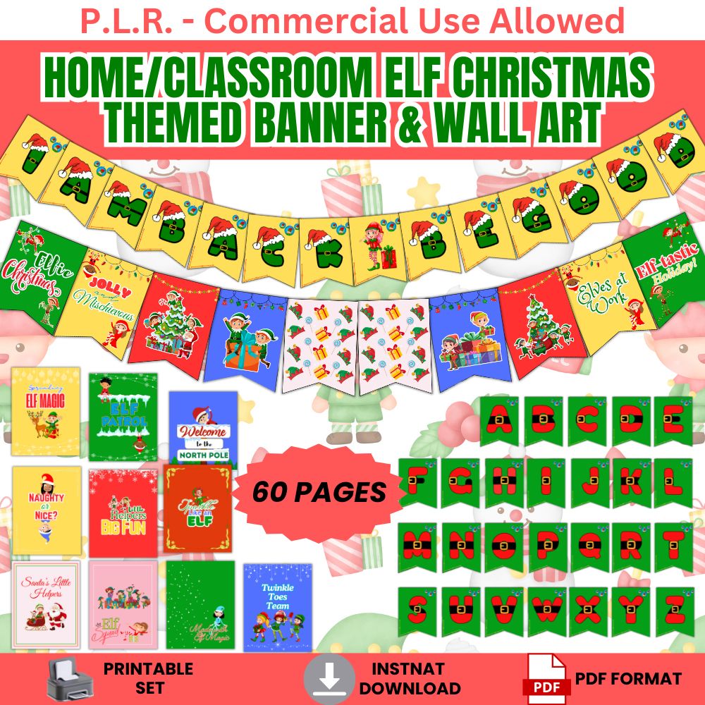 PLR Elf Christmas Home / Classroom Wall Art and Banner