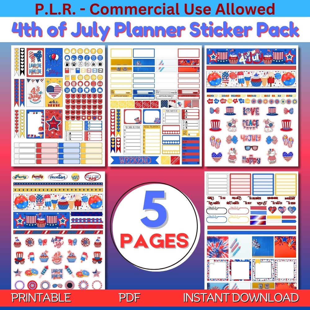 PLR 4th of July Planner Sticker Set