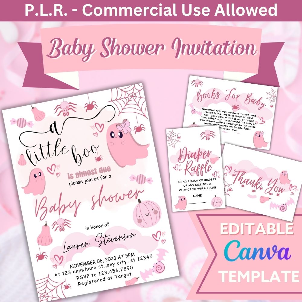 PLR Girl Halloween Baby Shower Invitation