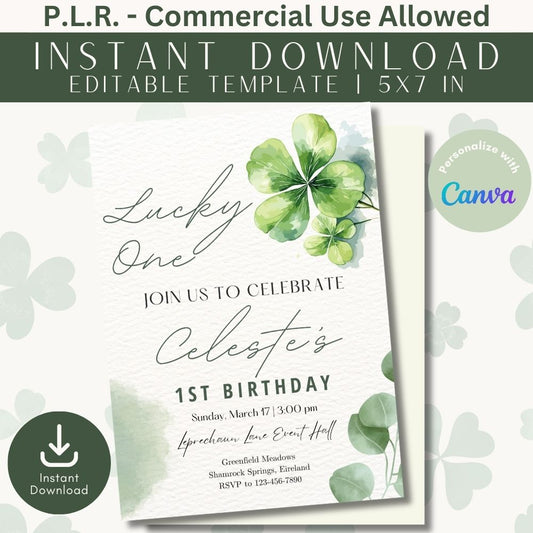 PLR Girl St Patricks Day Birthday Invitation