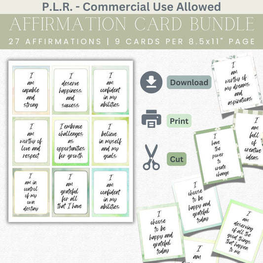 PLR Green Affirmation Card Bundle