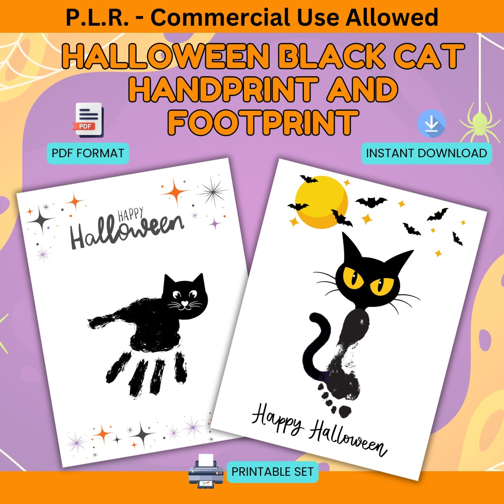 PLR Halloween Black Cat Handprint and Footprint Kid Craft