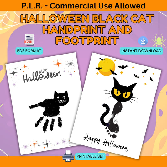 PLR Halloween Black Cat Handprint and Footprint Kid Craft