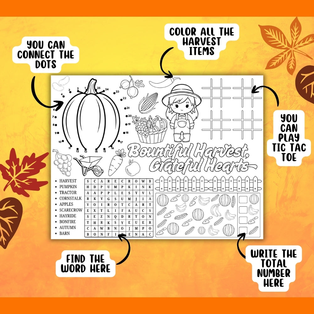 PLR Harvest Activity Placemats