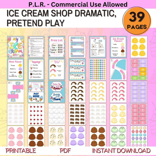 PLR Ice Cream Shop Pretend Play Printables Set