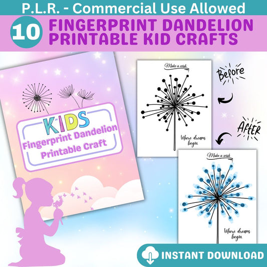 PLR Kid Fingerprint Dandelion Printable Craft