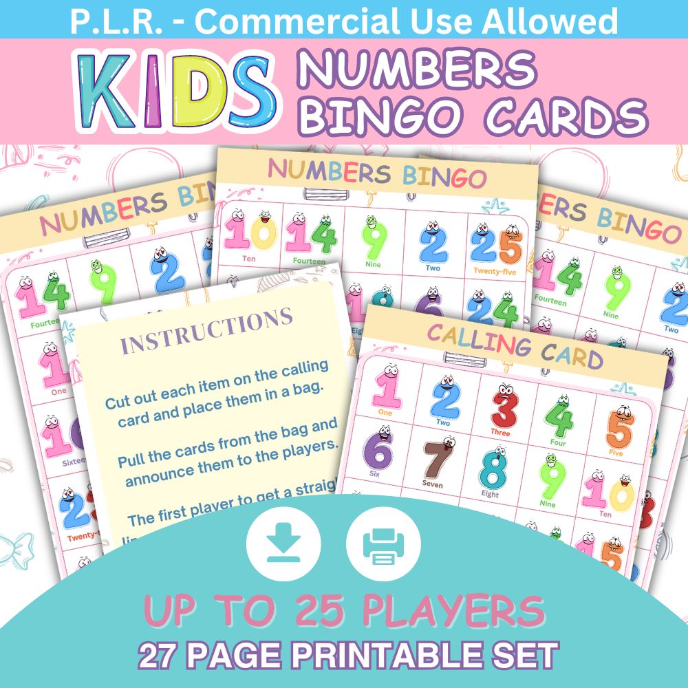 Numbers Bingo Combination PLR Kids Numbers Bingo Cards Set – plr-printables-store