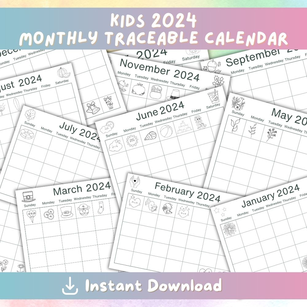 PLR Kids Traceable Monthly Calendar