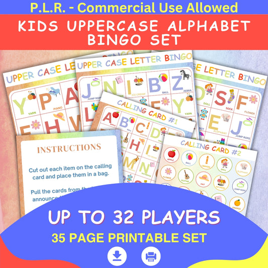 PLR Kids Uppercase Alphabet Bingo Cards Set