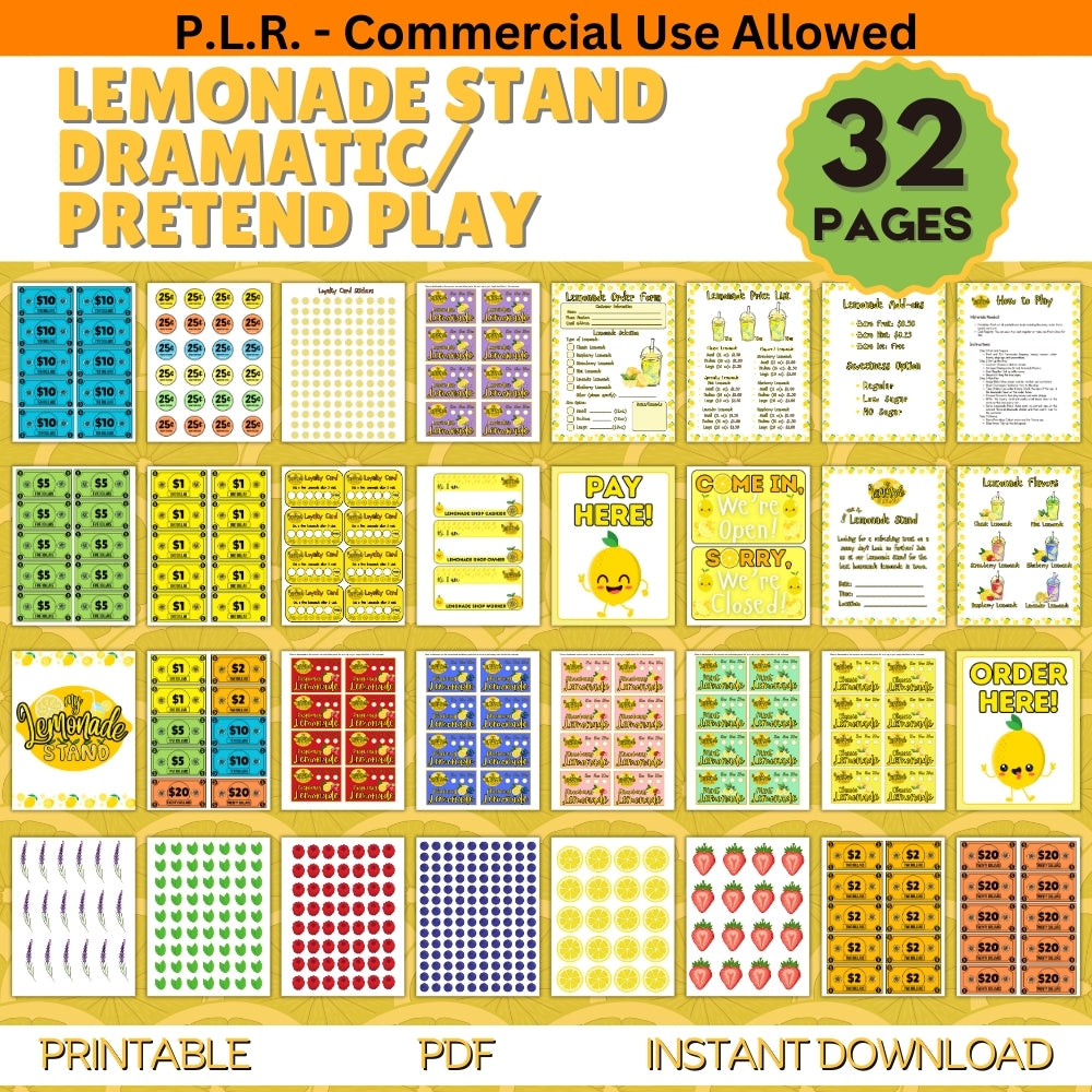 PLR Lemonade Stand Pretend Play Printables Set