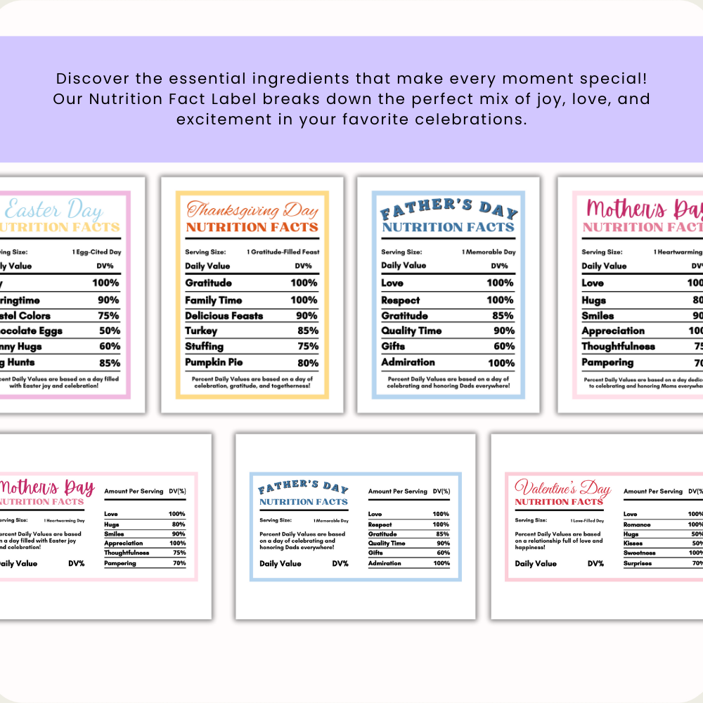 PLR Holiday Nutritional Fact Labels