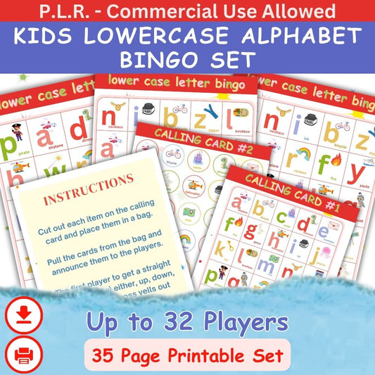 PLR Kids Lowercase Alphabet Bingo Cards Set