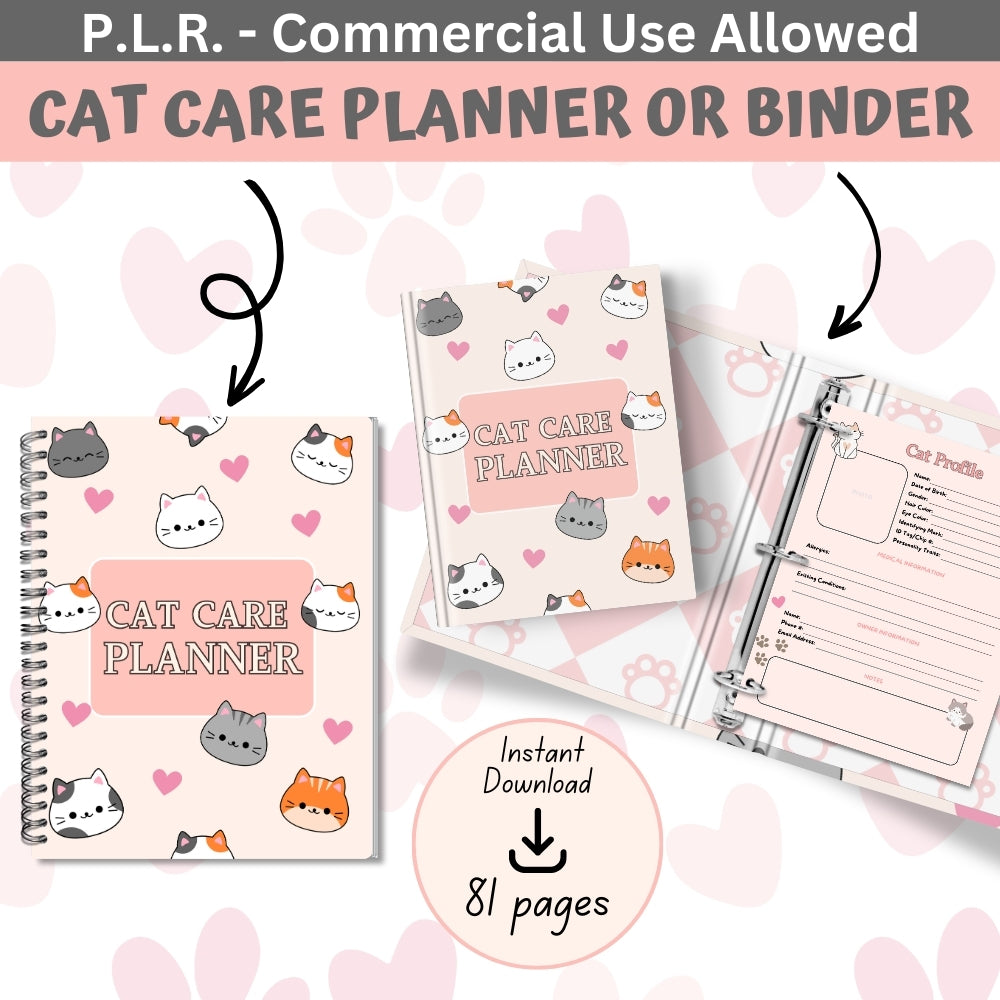 PLR Pink Cat Care Planner