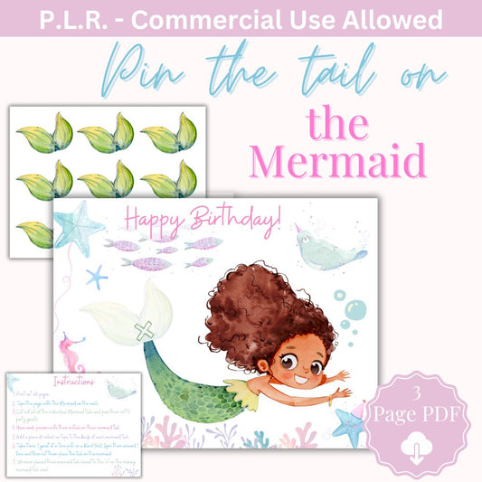 PLR Happy Birthday Pin the Tail on the Mermaid