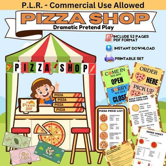 PLR Pizza Shop Dramatic Pretend Play Printables Set