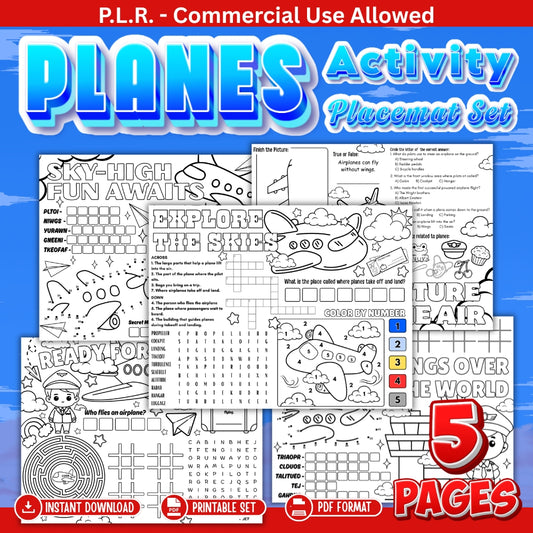 PLR Printable Planes Activity Placemats