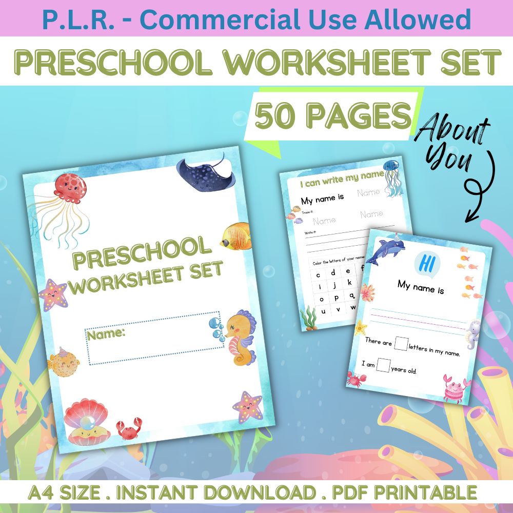 PLR Preschool Worksheets - Under the Sea